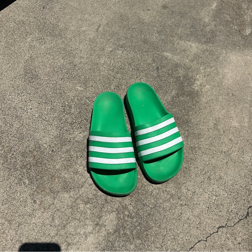 Adidas Green and White Sandals Classic Slide Design (rare)